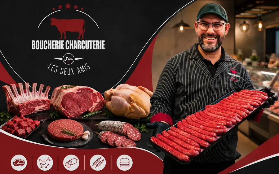 Bœuf, agneau, volaille, charcuterie et merguez halal