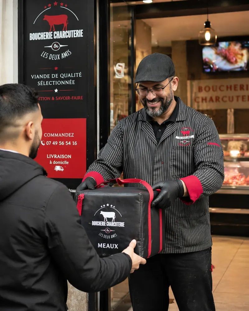 Votre boucher remet une commande en livraison